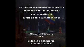 River vs. Santa Fe podría no jugarse: convocan a una marcha en Colombia para impedir el partido