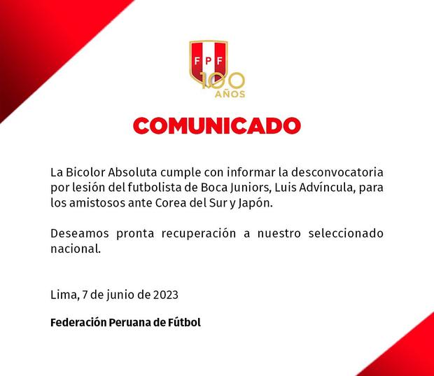 El comunicado de la FPF sobre Luis Advíncula.
