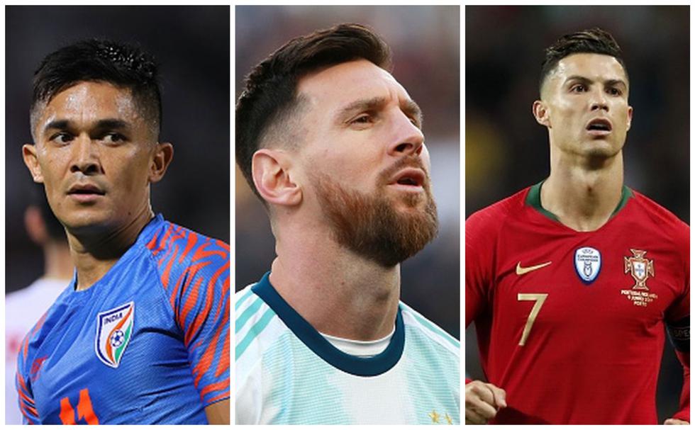 Lionel Messi, Cristiano Ronaldo y los máximos anotadores vigentes con selecciones nacionales.
