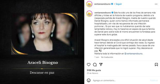 Se dan a conocer las causas de la muerte de Araceli Bisogno (Foto: Ventaneando / Instagram)