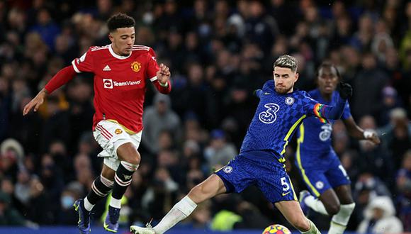 Chelsea y Manchester United empataron a un gol con tantos de Sancho y Jorginho en Stamford Bridge. (Foto: Getty)