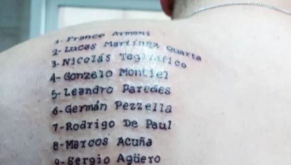 Fanático argentino se tatuó los nombres de los campeones de la Copa América. (Foto: Instagram)