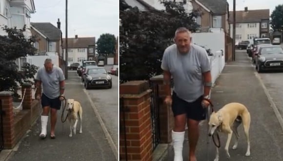 Un perro llamado Bill decidió imitar la forma en que su dueño camina con ayuda de muletas. (Foto: Russell Jones / Facebook)