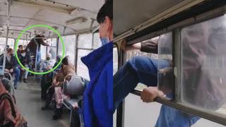 El video viral del pasajero que huyó por la ventana de un transporte público en movimiento para no pagar pasaje