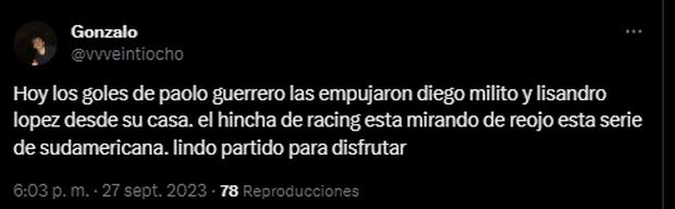 El lamento de los hinchas de Racing tras el doblete de Paolo Guerrero con Liga de Quito. (Captura: Twitter)