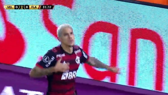 Un gol de Pedro  abrió el marcador en el partido Vélez vs Flamengo. (Foto: Captura ESPN)