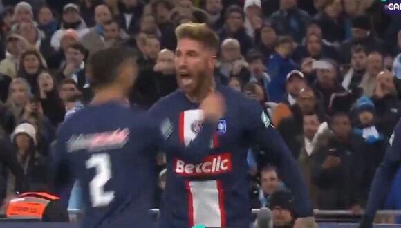Sergio Ramos anotó el 1-1 de PSG vs. Marsella por Copa de Francia. (Captura: beIN Sports)