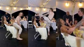 ¡En la cara no! Arruinó su propia boda al patearle el rostro a su esposa durante atrevido baile