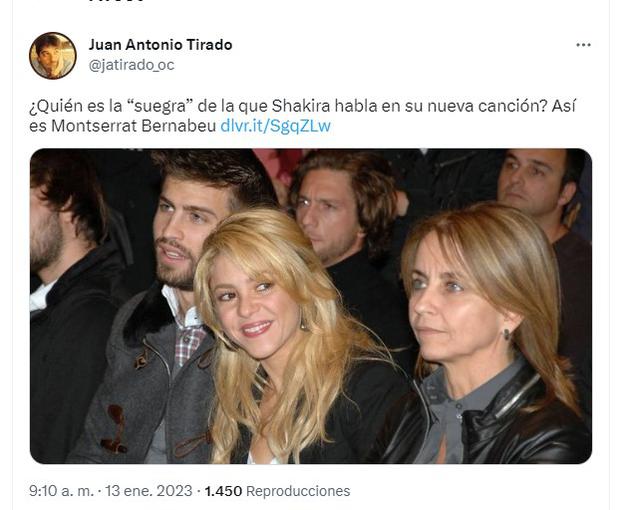 Gerard Piqué, Shakira y Montserrat Bernabeu (Foto: jatirado_oc/Twitter)