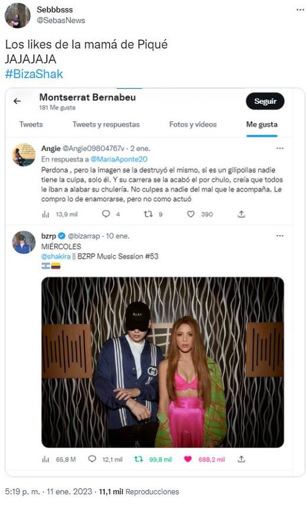 La madre de Gerard Piqué le dio un par de “me gustas” a dos publicaciones en Twitter relacionadas con la canción de Shakira (Foto: captura de pantalla Twitter/ Montserrat Bernabeu)