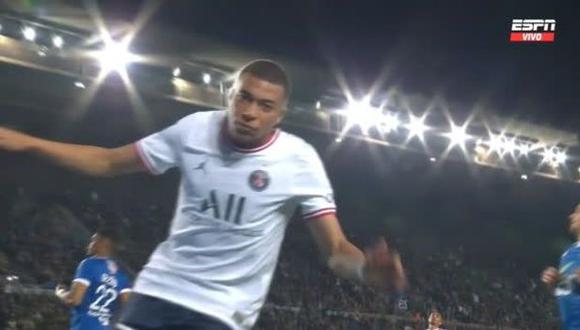 Gol de Mbappé para el 1-1 del PSG vs. Estrasburgo en Ligue 1. (Foto: ESPN)
