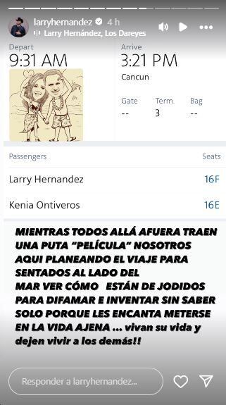 El cantante Larry Hernández demuestra que está bien con su esposa al publicar un boleto de avión rumbo a Cancún (Foto: Larry Hernández / Instagram)