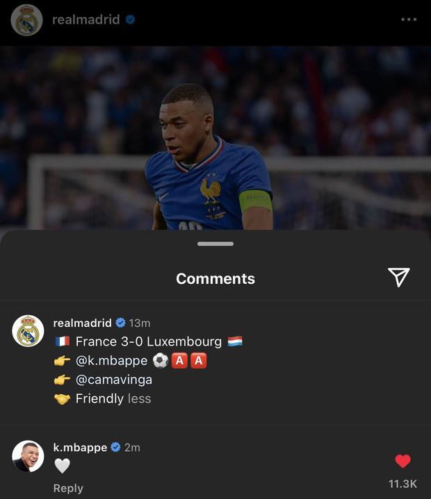 Kylian Mbappé respondió publicación de Real Madrid. (Foto: Instagram)
