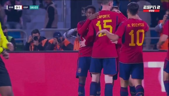 Gavi anotó el 2-0 de España vs. Jordania. (Foto: captura ESPN)