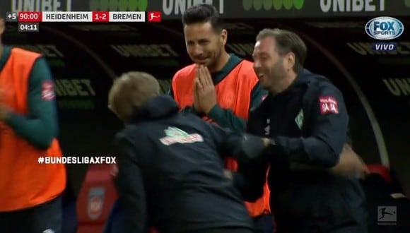 Claudio Pizarro vivió minutos de agonía en el duelo de Werder Bremen ante Heidenheim, por la permanencia en la Bundesliga. (Captura)