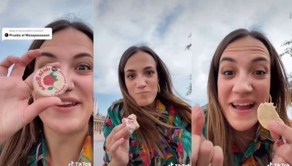 La mujer causó gran sensación en Tiktok por su efusiva reacción tras probar el dulce sabor de los mazapanes aztecas. (Foto: Composición)