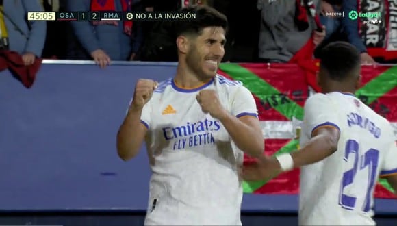 Marco Asensio anotó el 2-1 del Real Madrid vs Osasuna. (Foto: captura LaLiga)