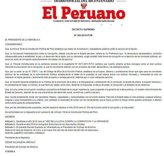 Decreto del nombre del año 2019. (Foto: El comercio)