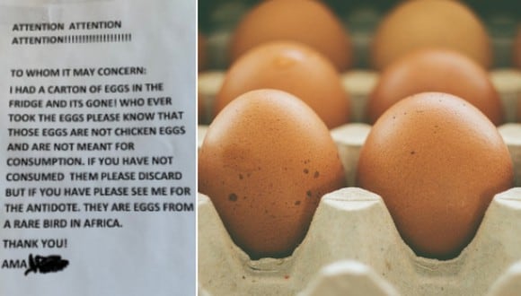 El singular método que aplicó una mujer para averiguar quién agarró sus huevos sin su permiso en el trabajo. (Foto: @_kamoafo en Twitter y tookapic en Pixabay)
