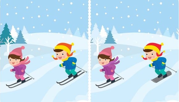 Hay cuatro diferencias en la imagen de los niños esquiando en la nieve. (Foto: cortesía de Brightside)