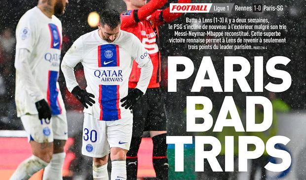 Parte de la portada del diario L'Équipe tras la derrota del PSG ante el Rennes, por la Ligue 1 (Foto: L'Équipe).
