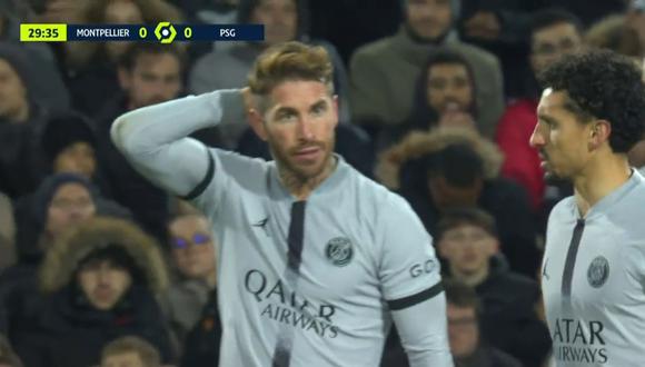 Sergio Ramos sufrió un golpe en la cabeza y fue sustituido en el PSG vs. Montpellier. (Captura: ESPN)
