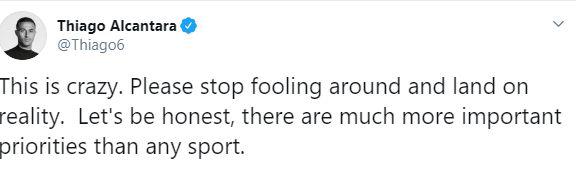 El mensaje de Thiago por la no suspensión de la Bundesliga.