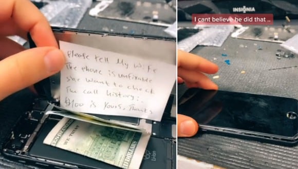 Un hombre abrió un celular para repararlo y halló un insólito mensaje acompañado de dinero. (Foto: @maniwarda / TikTok)