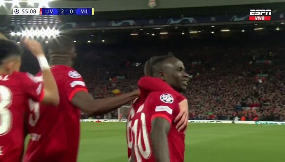 Sadio Mané anotó el 2-0 de Liverpool vs. Villarreal por Champions League. (Foto: ESPN)