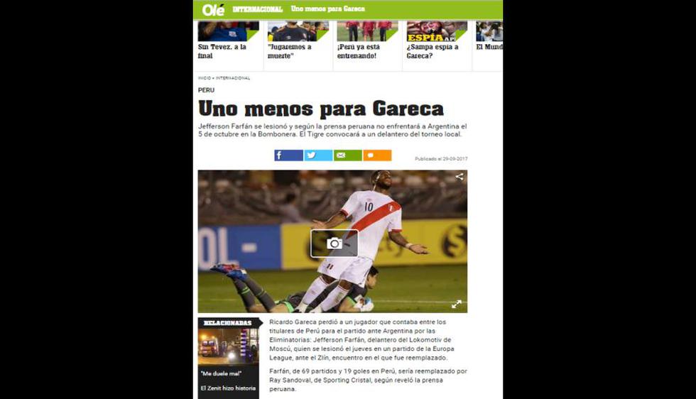 Lo que dijo la prensa argentina sobre la lesión de Farfán.
 (Captura: Internet)
