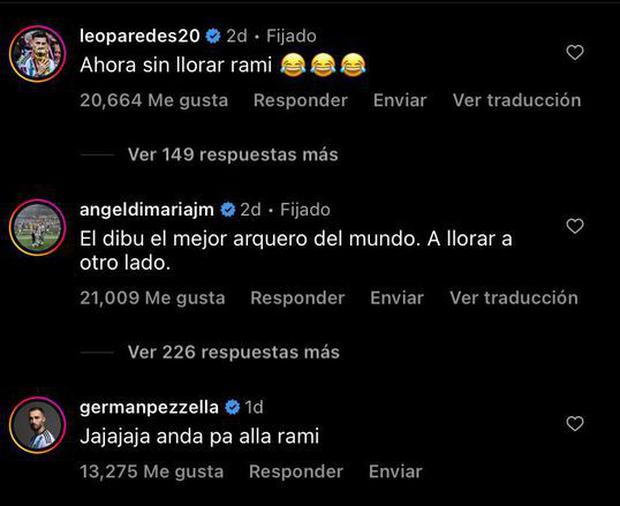 Di María, Paredes y Pezzela respondieron a Rami. (Captura Instagram / Diario Olé)