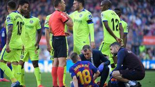 Y se viene la Champions...: Jordi Alba sale lesionado ante Getafe y asusta de cara a los octavos de final del torneo continental