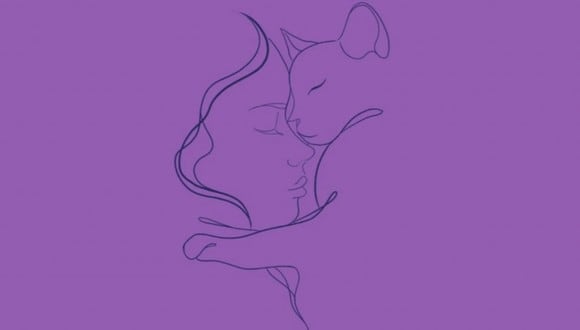 En esta imagen, cuyo fondo es de color morado, se aprecia el dibujo de una mujer y el de un gato. (Foto: MDZ Online)