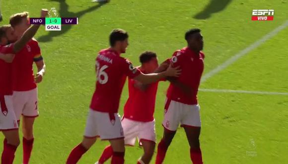 Gol de Taiwo Awoniyi para el 1-0 de Liverpool vs. Nottingham Forest en Premier League. (Foto: ESPN)