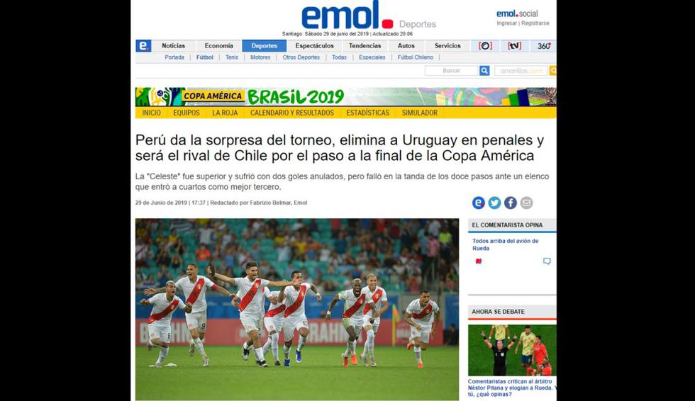 Así informó la prensa chilena tras la clasificación de Perú a semifinales de la Copa América. (Foto: Captura)