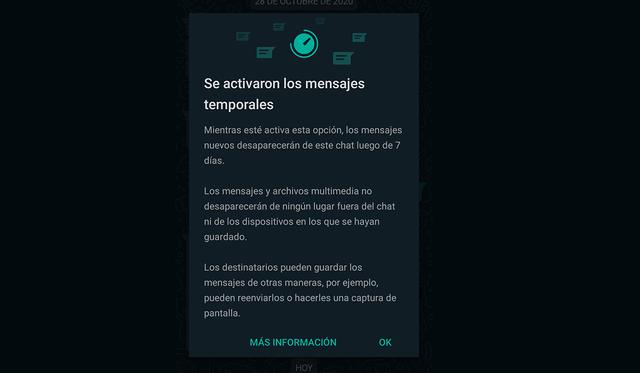 This way you will be able to know if the temporary messages have been activated or not in your WhatsApp conversation.  (Photo: MAG)