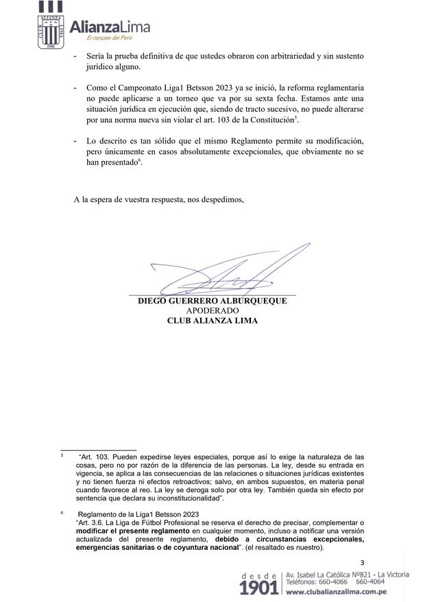 Alianza Lima envió una carta notarial a la FPF. (Imagen: Alianza Lima)