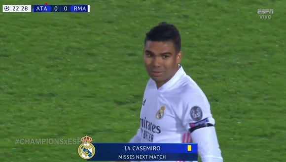 Casemiro no estará en el partido de vuelta entre Real Madrid y Atalanta. (Captura: ESPN)