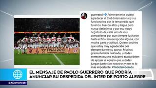 Paolo Guerrero le agradece a la ‘torcida’ del Inter de Porto Alegre y vuelve a sonar en Boca Juniors