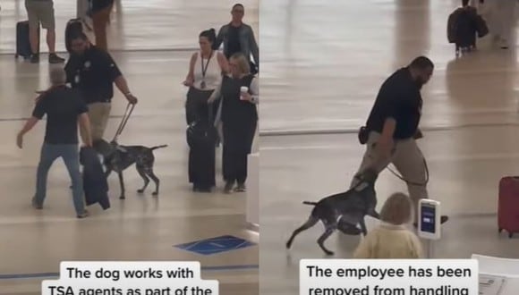 El agente jalaba fuerte al perro y fue captado en video sin que se diera cuenta. (Foto: NBC News/YouTube)