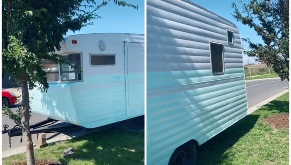¿Blanco y azul o blanco y rosa? Tiktoker ofrece mil dólares por adivinar el color exacto de su caravana. (Foto: @retroviscountreno / TikTok)