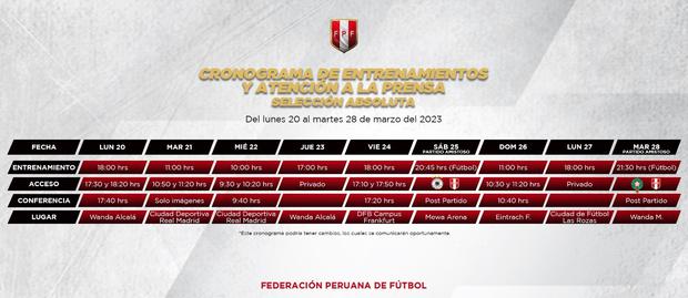 Cronograma de trabajos de la Selección Peruana en Europa. (Imagen: Selección Peruana)