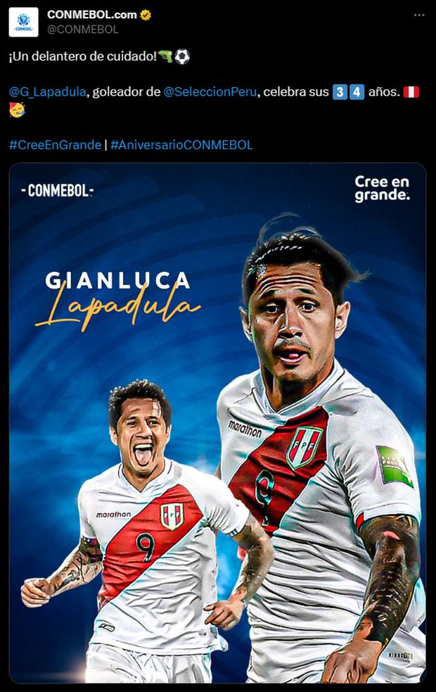 Gianluca Lapadula fue saludado por Conmebol. (Foto: Twitter)