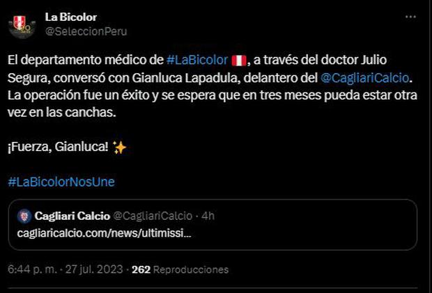 La publicación de la selección peruana en sus redes sociales. (Captura: Twitter)