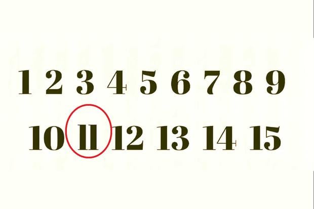 VISUAL CHALLENGE SOLUTION |  The error in the image is that the number 11 differs in appearance from the other numbers.