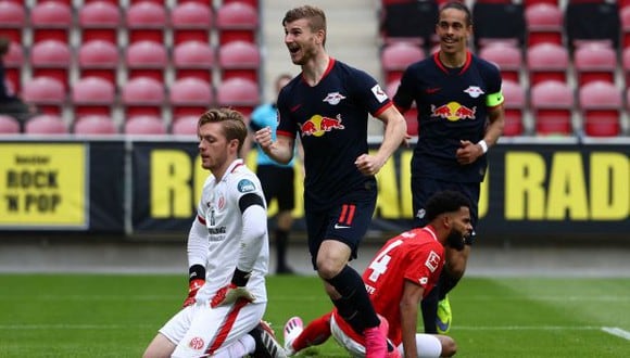 Timo Werner firmó un triplete en la goleada sobre Mainz 05. (Foto: AFP)