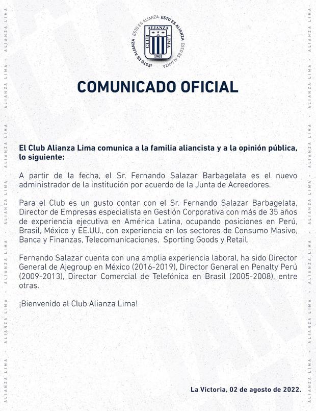 Alianza Lima revisó la trayectoria de Fernando Salazar.