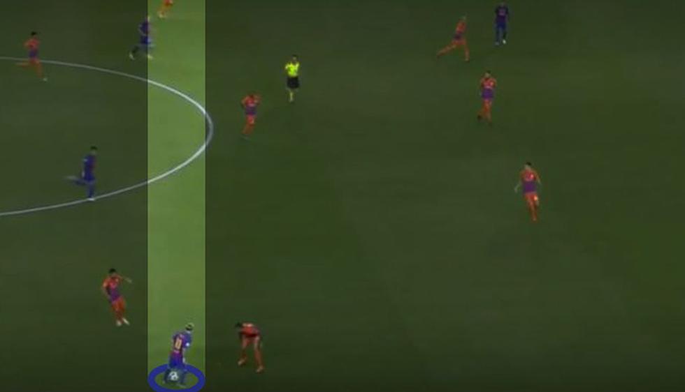 Messi recibe el balón en posición de extremo izquierdo retrasado. (Foto: Captura de TV)