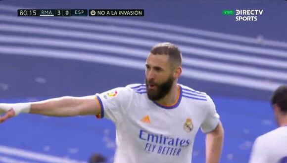 Gol de Benzema para el 4-0 del Real Madrid vs. Espanyol de LaLiga. (Foto: DirecTV Sports)