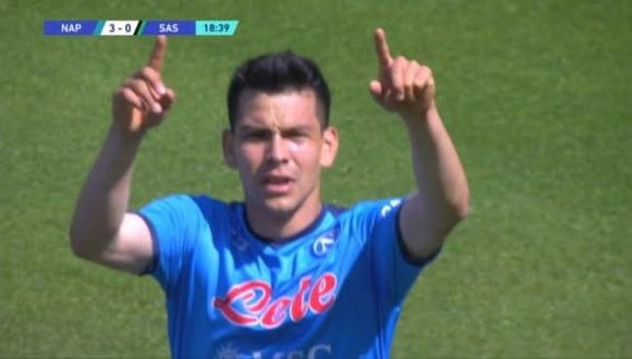 Gol del 'Chucky' Lozano para el 3-0 del Napoli vs. Sassuolo de la Serie A. (Foto: ESPN)